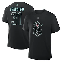 Men's Fanatics Philipp Grubauer Black Seattle Kraken Authentic Stack Name & Number T-Shirt