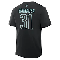 Men's Fanatics Philipp Grubauer Black Seattle Kraken Authentic Stack Name & Number T-Shirt