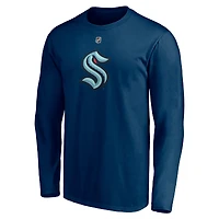 Fanatics pour hommes Philipp Grubauer Deep Sea Blue Seattle Kraken Authentic Stack Name & Number T-shirt à manches longues