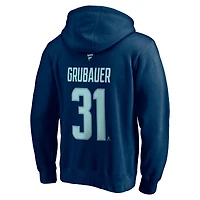 Fanatics pour hommes Philipp Grubauer Deep Sea Blue Seattle Kraken Authentique Stack Player Nom et numéro Pull à capuche ajusté
