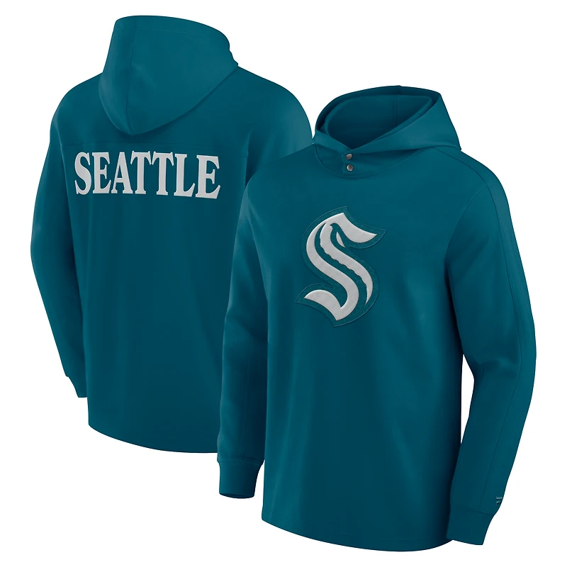 T-shirt à capuche manches longues en mélange de trois couleurs pour hommes Fanatics Teal Seattle Kraken Elements Blaze