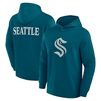 T-shirt à capuche manches longues en mélange de trois couleurs pour hommes Fanatics Teal Seattle Kraken Elements Blaze