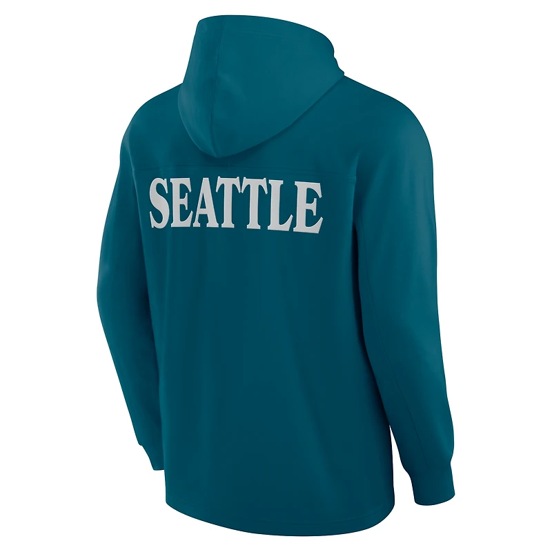 T-shirt à capuche manches longues en mélange de trois couleurs pour hommes Fanatics Teal Seattle Kraken Elements Blaze