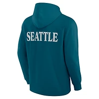 T-shirt à capuche manches longues en mélange de trois couleurs pour hommes Fanatics Teal Seattle Kraken Elements Blaze