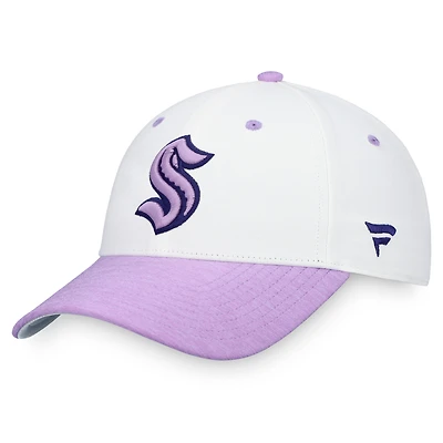 Casquette ajustable Fanatics blanche/violette Seattle Kraken Authentic Pro Hockey Fights Cancer pour homme