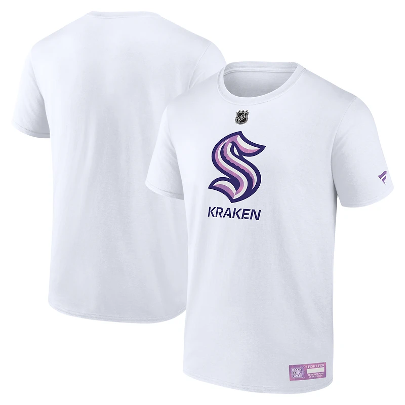 T-shirt blanc Fanatics pour homme - Seattle Kraken 2024 Hockey Fights Cancer
