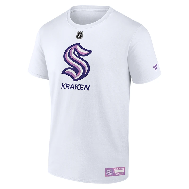T-shirt blanc Fanatics pour homme - Seattle Kraken 2024 Hockey Fights Cancer