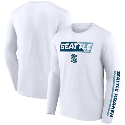 T-shirt blanc à manches longues Fanatics Seattle Kraken Breakaway Combo pour hommes