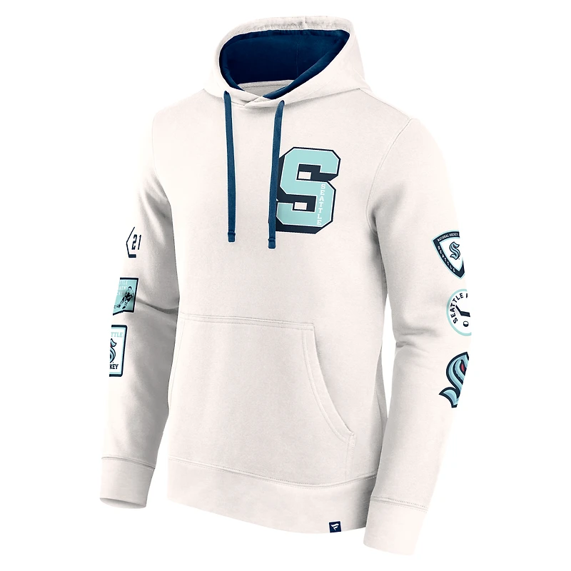 Men's Fanatics White Seattle Kraken Letterman Fleece Pullover Hoodie