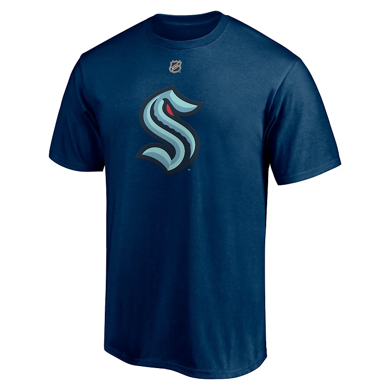 Fanatics pour hommes Yanni Gourde Deep Sea Blue Seattle Kraken - T-shirt authentique avec nom et numéro de pile