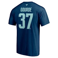 Fanatics pour hommes Yanni Gourde Deep Sea Blue Seattle Kraken - T-shirt authentique avec nom et numéro de pile