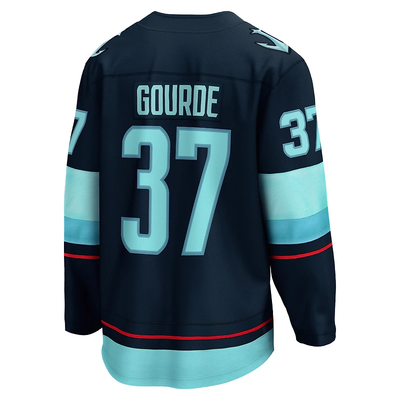 Fanatics pour hommes Yanni Gourde Deep Sea Blue Seattle Kraken Home Breakaway Player Maillot