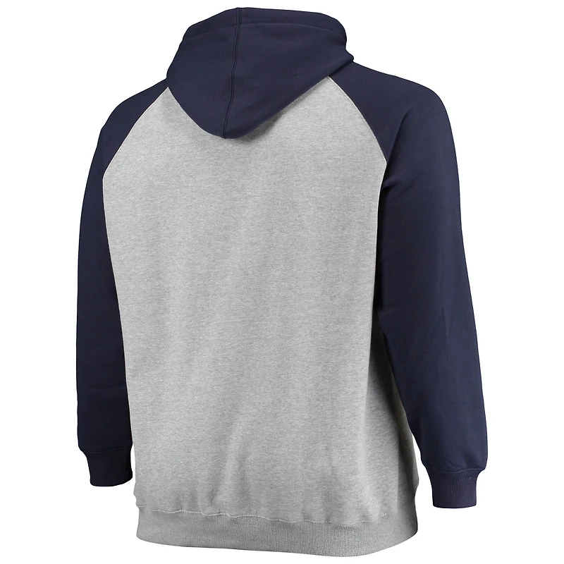 Men's Heathered Gray/Deep Sea Blue Seattle Kraken Big & Tall Raglan Pullover Hoodie