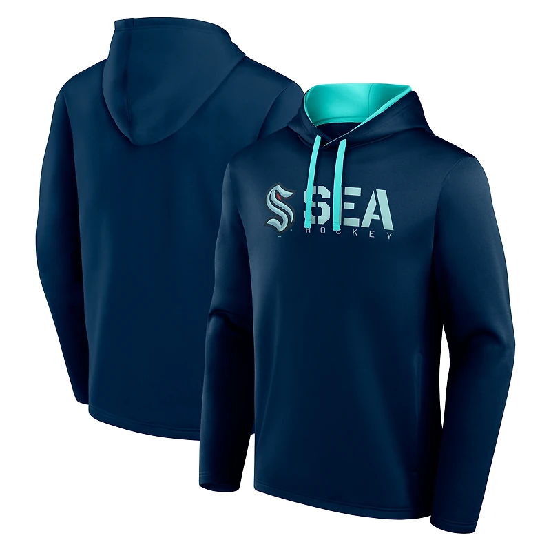 Men's Logo Athletic Navy Seattle Kraken Head Start Pullover Hoodie