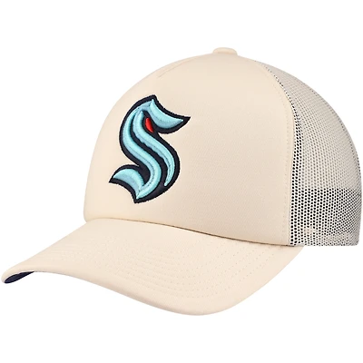 Men's Mitchell & Ness Cream Seattle Kraken Foam Front Trucker Adjustable Hat