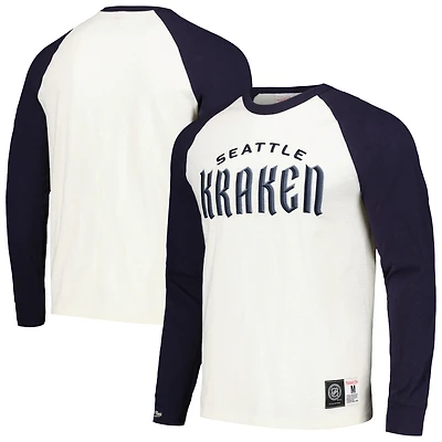 Men's Mitchell & Ness Cream Seattle Kraken Legendary Slub Vintage Raglan Long Sleeve T-Shirt