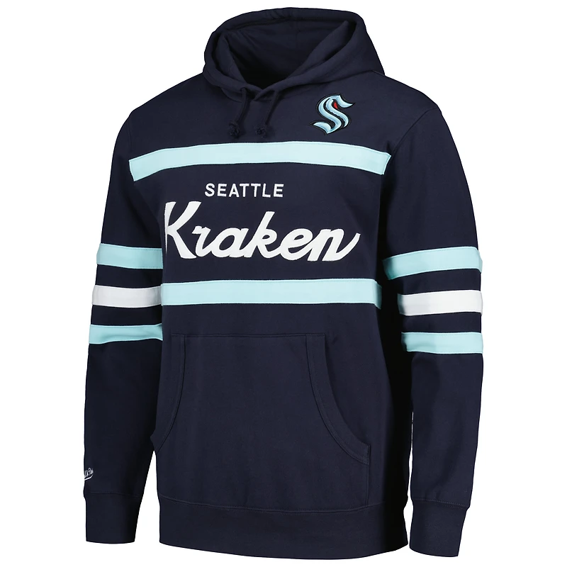 Men's Mitchell & Ness Deep Sea Blue Seattle Kraken Head Coach Pullover Hoodie