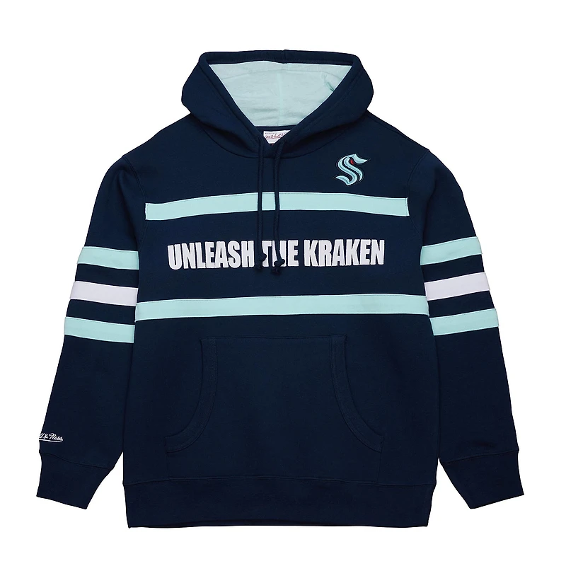 Men's Mitchell & Ness Deep Sea Blue Seattle Kraken Head Coach Slogan Pullover Hoodie