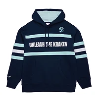 Men's Mitchell & Ness Deep Sea Blue Seattle Kraken Head Coach Slogan Pullover Hoodie