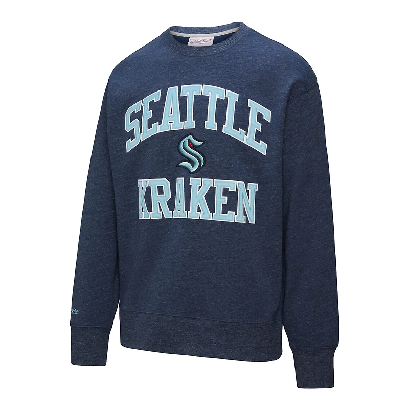 Men's Mitchell & Ness Deep Sea Blue Seattle Kraken Playoff Win Fleece Pullover Sweatshirt