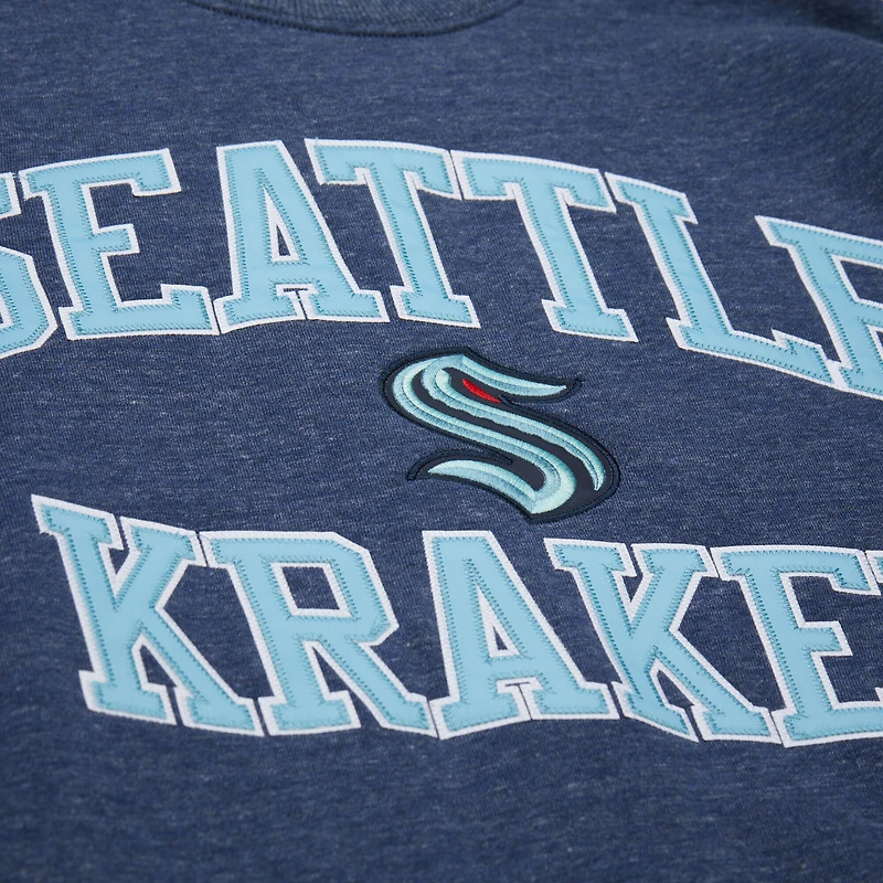 Men's Mitchell & Ness Deep Sea Blue Seattle Kraken Playoff Win Fleece Pullover Sweatshirt