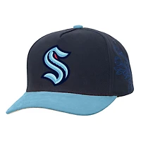Casquette ajustable Mitchell & Ness Seattle Kraken May Flowers Pro Crown pour homme, bleu marine/bleu clair