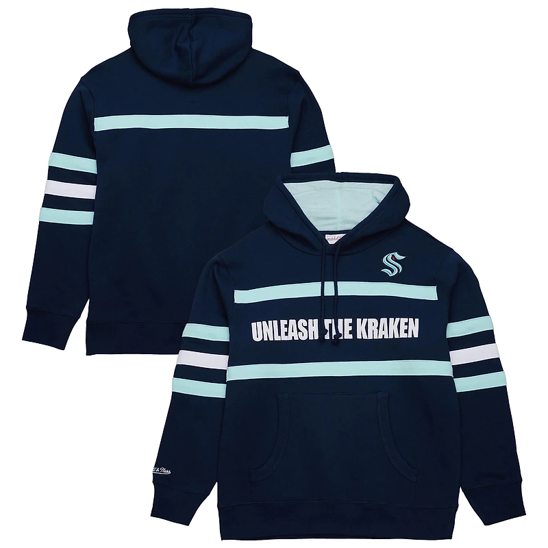 Sweat à capuche bleu marine Mitchell & Ness pour homme avec slogan de l'entraîneur-chef du Kraken Seattle