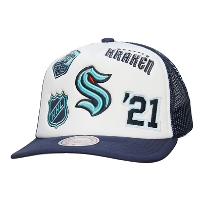 Casquette ajustable Mitchell & Ness Seattle Kraken Gridlock pour homme, blanche/bleue marine