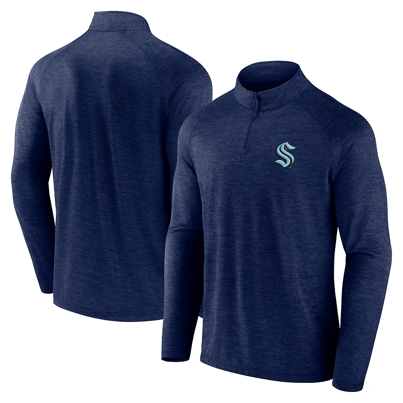 Men's Navy Seattle Kraken Head-to-Head Raglan Quarter-Zip Top