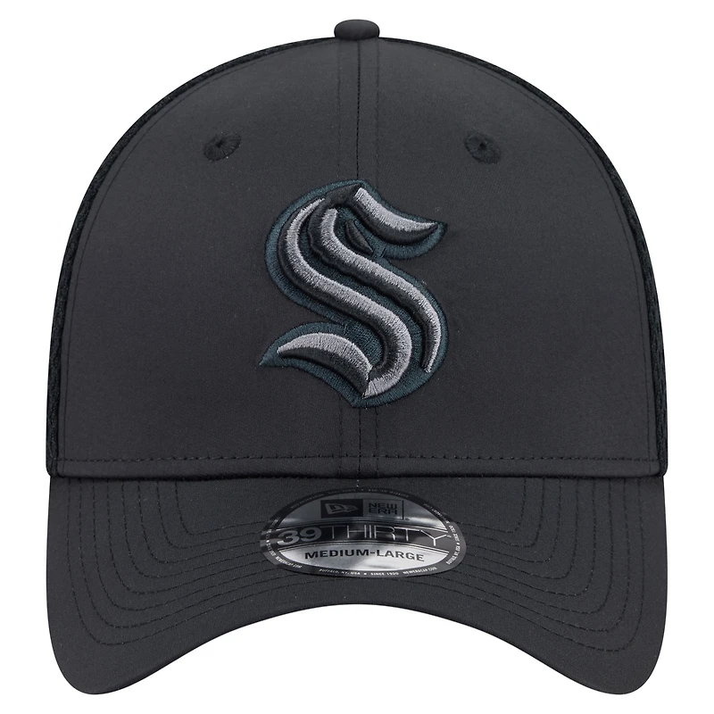 Casquette New Era noire Seattle Kraken Blackout 39THIRTY Flex Fit pour homme