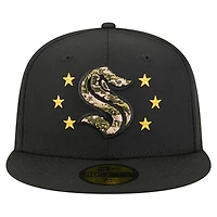 Casquette ajustée 59FIFTY Seattle Kraken Military Appreciation pour homme, motif camouflage numérique, étoiles, noire, New Era
