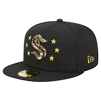 Casquette ajustée 59FIFTY Seattle Kraken Military Appreciation pour homme, motif camouflage numérique, étoiles, noire, New Era