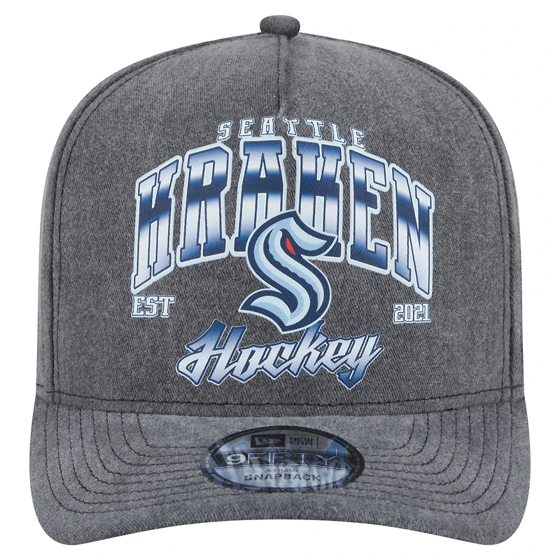 Men's New Era Charcoal Seattle Kraken Throwback Washed A-Frame Pre-Curved 9FIFTY Snapback Hat