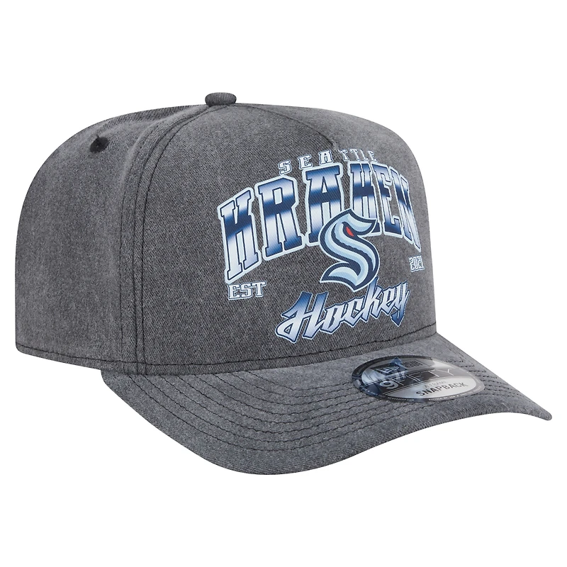 Men's New Era Charcoal Seattle Kraken Throwback Washed A-Frame Pre-Curved 9FIFTY Snapback Hat