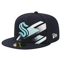 Men's New Era Deep Sea Blue Seattle Kraken Faded Lines 59FIFTY Fitted Hat