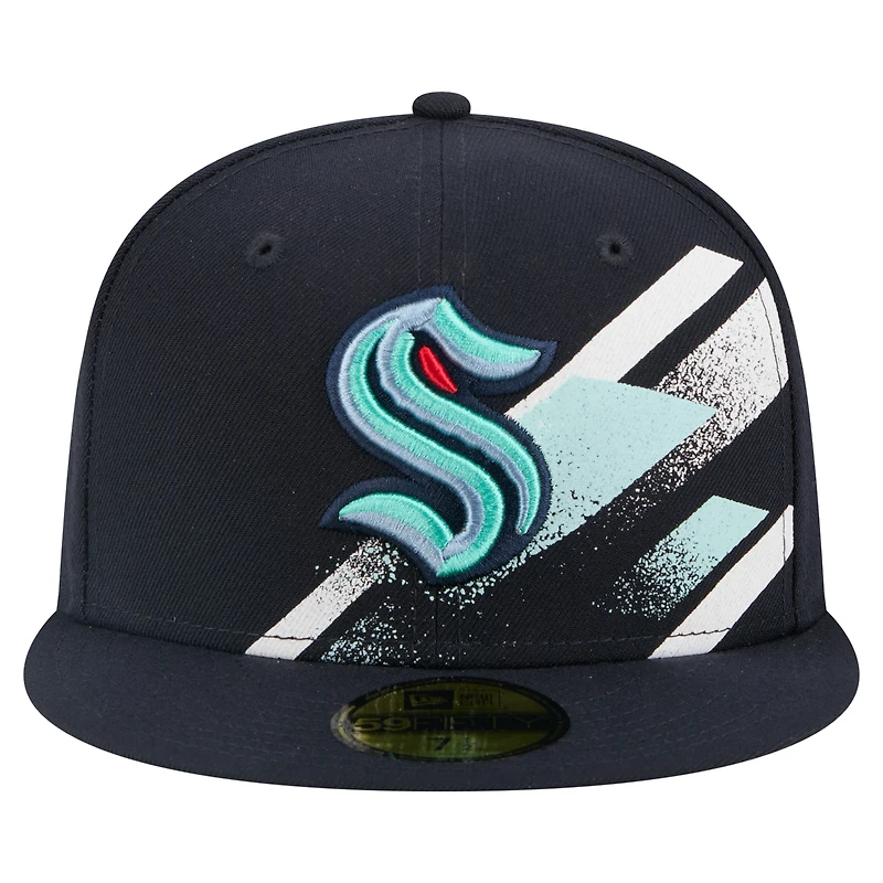 Men's New Era Deep Sea Blue Seattle Kraken Faded Lines 59FIFTY Fitted Hat
