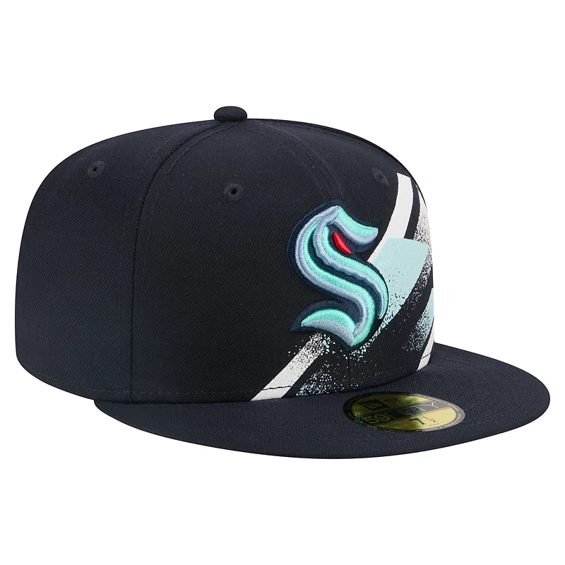 Men's New Era Deep Sea Blue Seattle Kraken Faded Lines 59FIFTY Fitted Hat