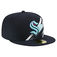 Men's New Era Deep Sea Blue Seattle Kraken Faded Lines 59FIFTY Fitted Hat
