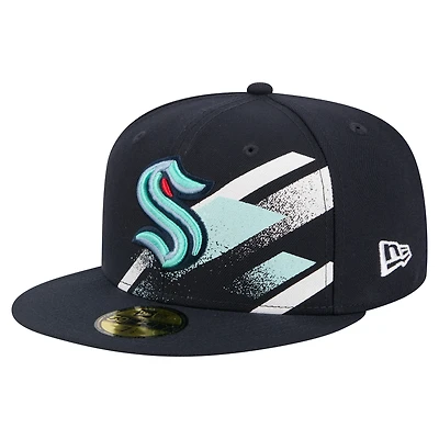 Men's New Era Deep Sea Blue Seattle Kraken Faded Lines 59FIFTY Fitted Hat