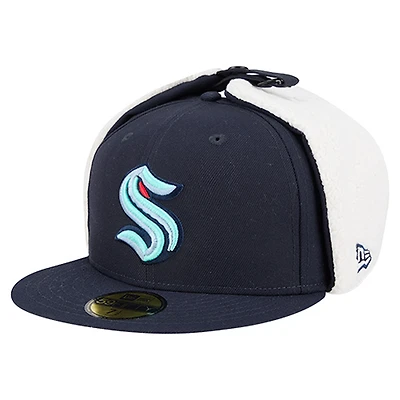 Men's New Era Deep Sea Blue Seattle Kraken Injection Dog Ear Classic Fitted Hat
