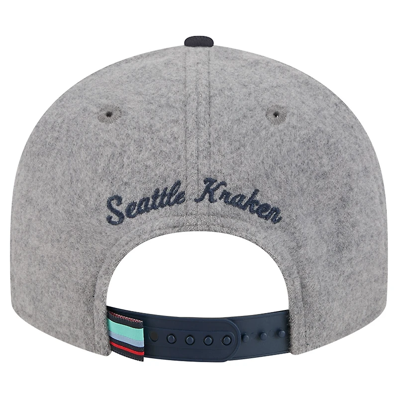 Men's New Era Gray/Deep Sea Blue Seattle Kraken Wool Pin Low Profile 9FIFTY Snapback Hat