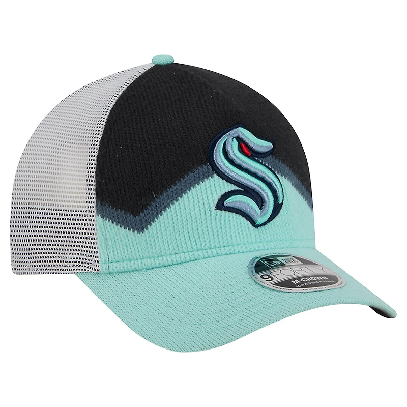Men's New Era  Light Blue/Deep Sea Blue Seattle Kraken Hockey Sock 9FORTY A-Frame M-Crown Adjustable Trucker Hat