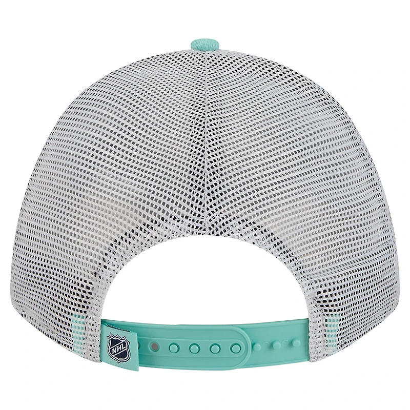 Men's New Era Light Blue/Deep Sea Blue Seattle Kraken Hockey Sock 9FORTY A-Frame M-Crown Adjustable Trucker Hat