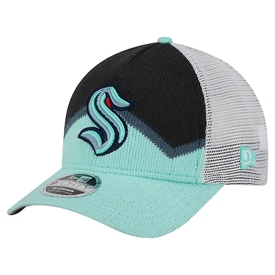Men's New Era  Light Blue/Deep Sea Blue Seattle Kraken Hockey Sock 9FORTY A-Frame M-Crown Adjustable Trucker Hat