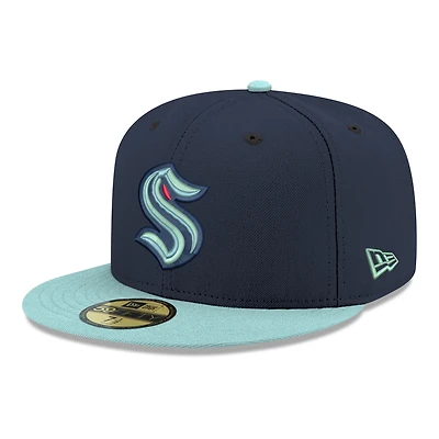 Casquette ajustée New Era 59FIFTY pour homme, bleu marine, logo Seattle Kraken Core, bicolore