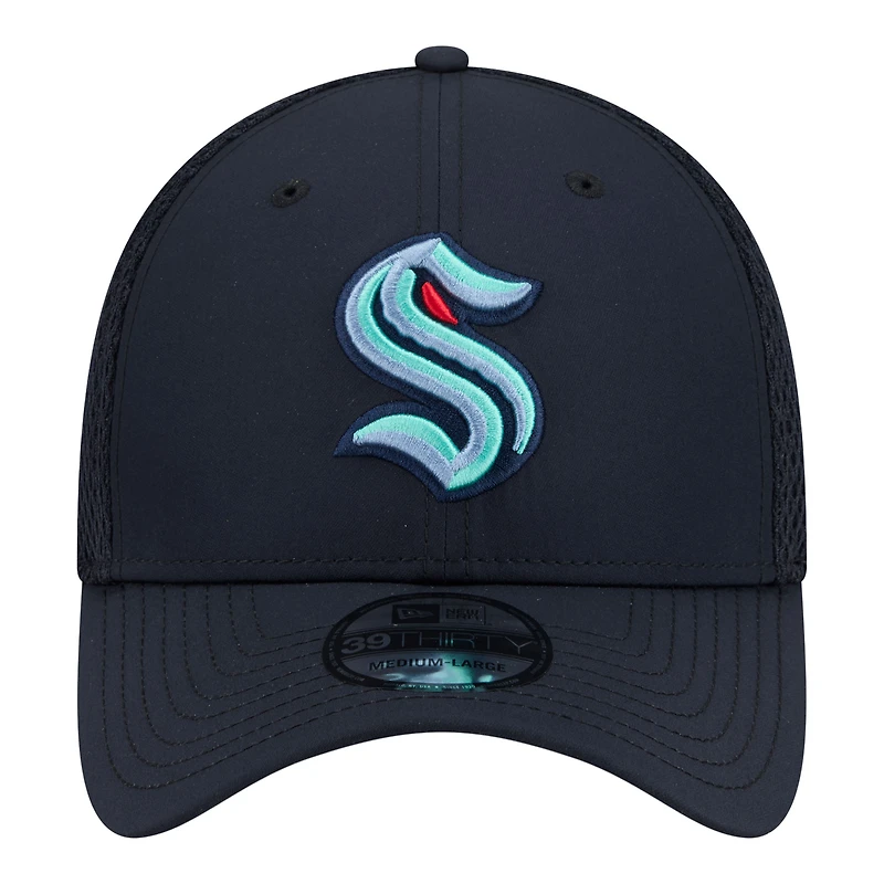 Casquette New Era Flex pour homme, bleu marine, logo Seattle Kraken, modèle 39THIRTY.