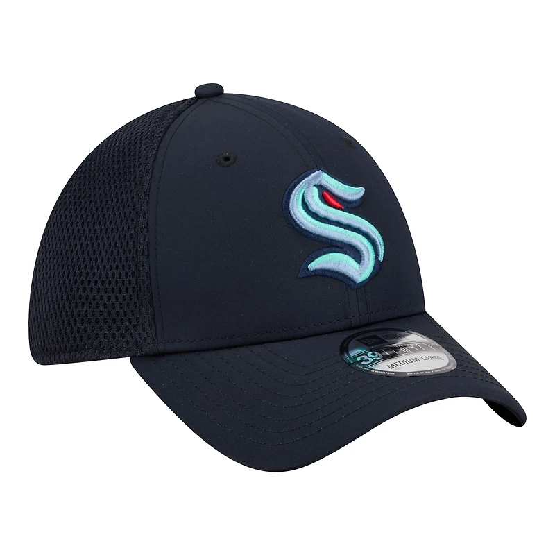 Casquette New Era Flex pour homme, bleu marine, logo Seattle Kraken, modèle 39THIRTY.