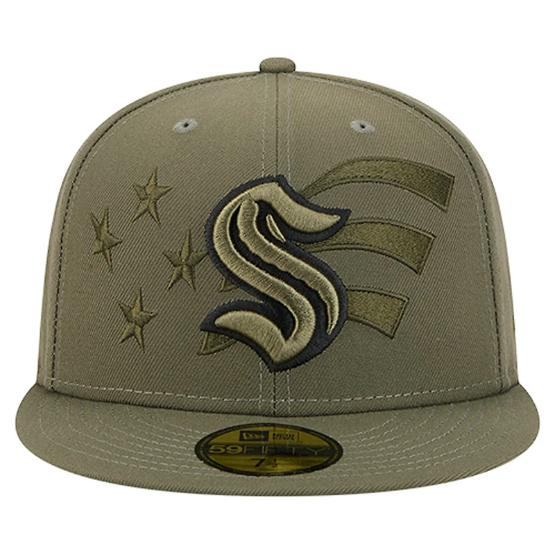 Men's New Era  Olive Seattle Kraken Military Appreciation Flag 59FIFTY Fitted Hat