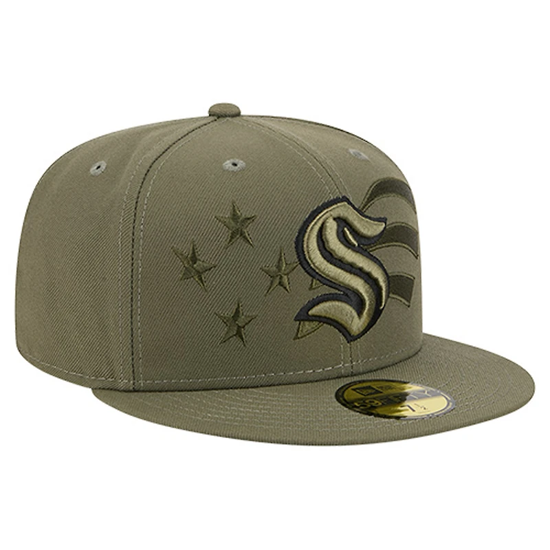 Men's New Era  Olive Seattle Kraken Military Appreciation Flag 59FIFTY Fitted Hat