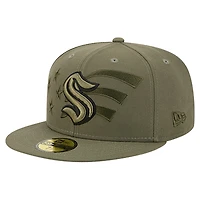 Casquette ajustée 59FIFTY pour homme, motif drapeau militaire Seattle Kraken, olive, New Era
